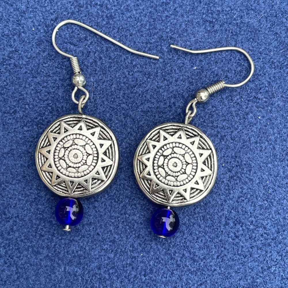 Aztec Bohemian Earrings with blue bead